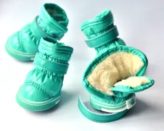 PU Mirror Leather Warm Pet Dog Shoes In Winter - Green - View 1