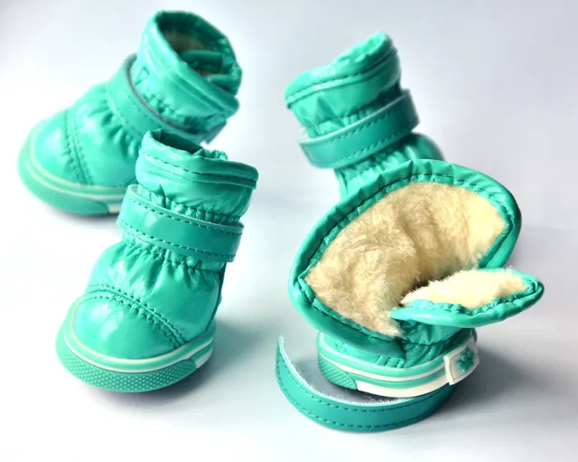 PU Mirror Leather Warm Pet Dog Shoes In Winter Green - Shop at LoveMi
