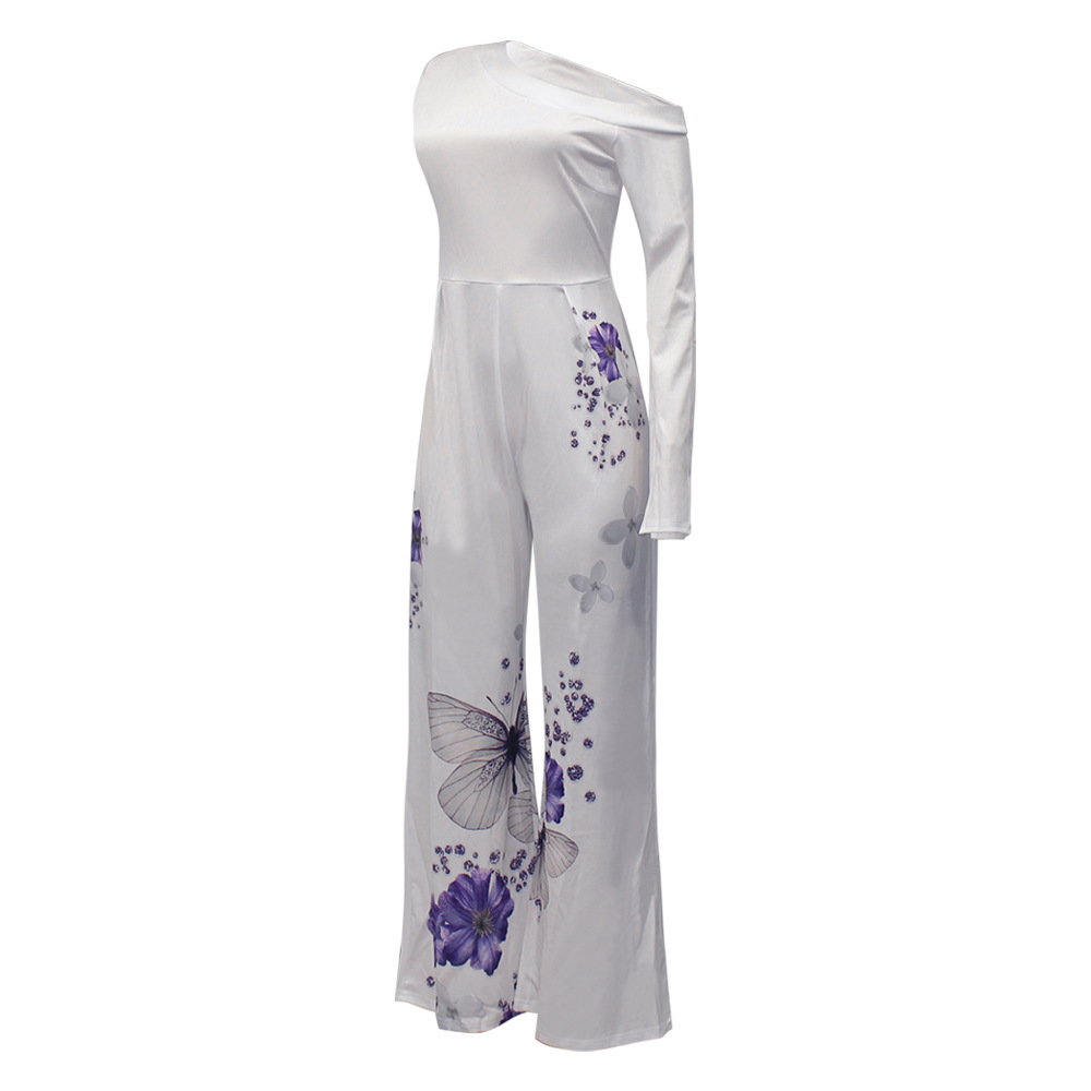 Women’s Fashion Print Slant Neck Strapless Jumpsuit
