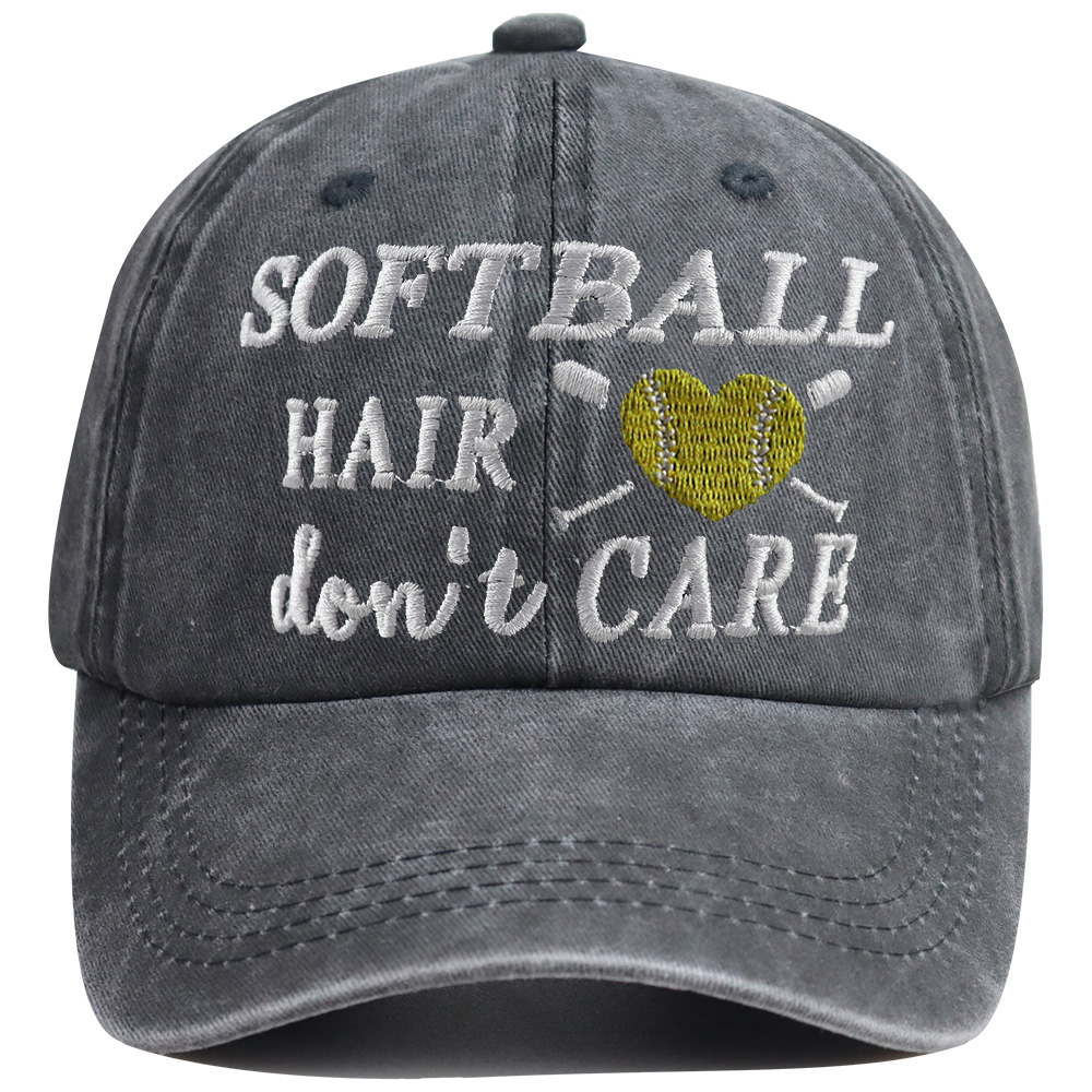 Softball Hair Don't Care Embroidered Washed Baseball Cap, Vintage Distressed Hat For Women Softball Lover — foto 2