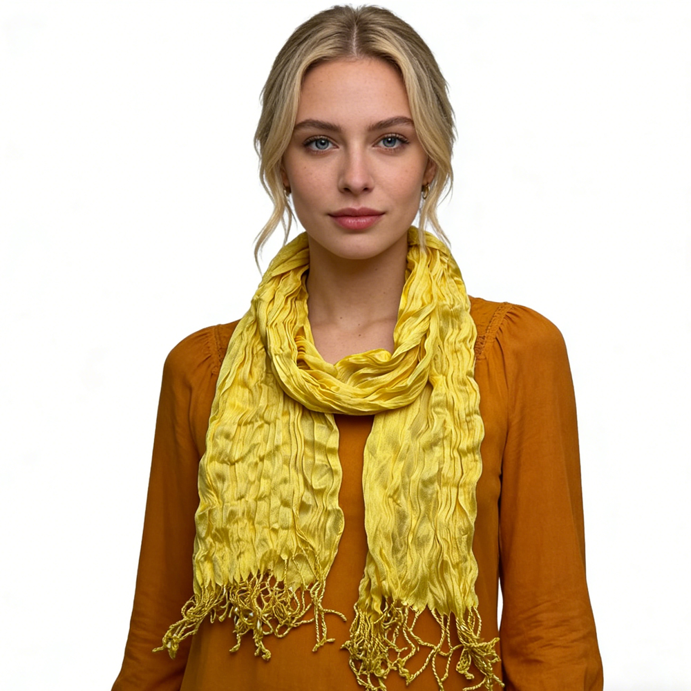 2pcs Sunshine Yellow Crinkle Blend Scarf,Beach Vacation Essential,vacation,daily Life,evening Party,Office Appropriate Subtlety For Women Men