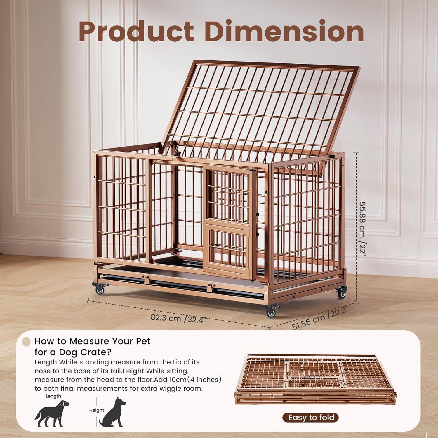 Heavy Duty Stackable Dog Crate 82.3x51.6x56cm Metal Kennel With Triple Doors — image 3