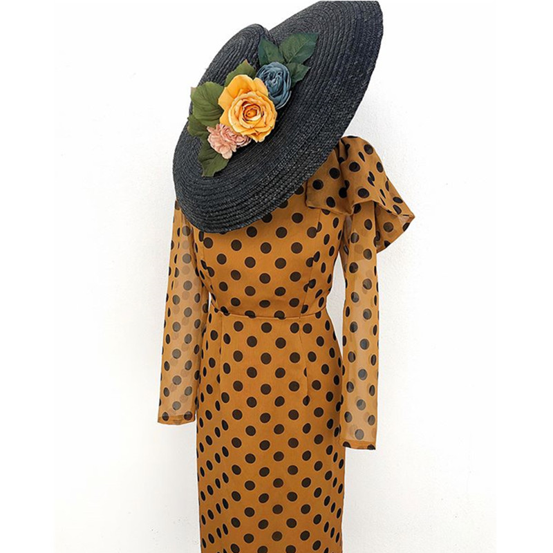 Ladies Retro Sexy Backpack Hip Wave Dot Dress