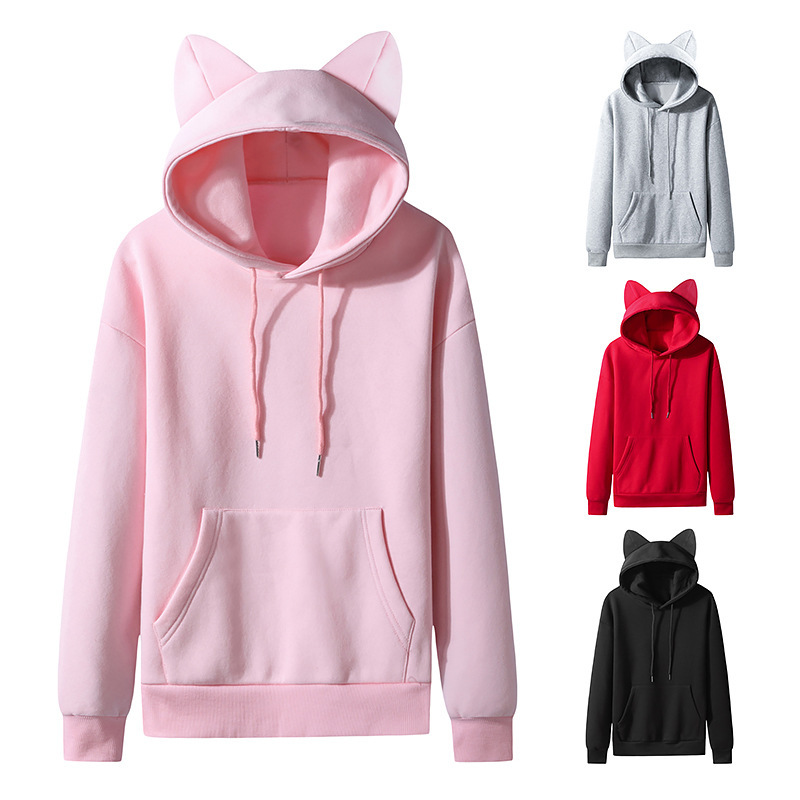 Women's Cat Ear Design Hooded Fleece Couple Sweater Hoodie