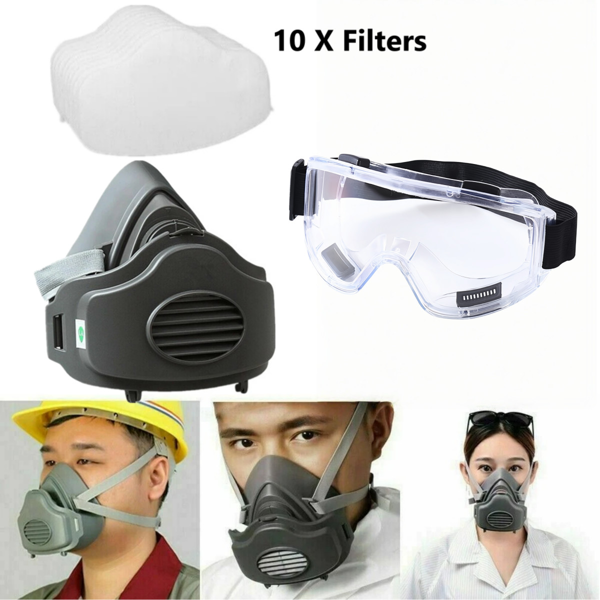 3200 Face Mask Half Cover Respirator Filter Reusable Facepiece With Goggles — image 3