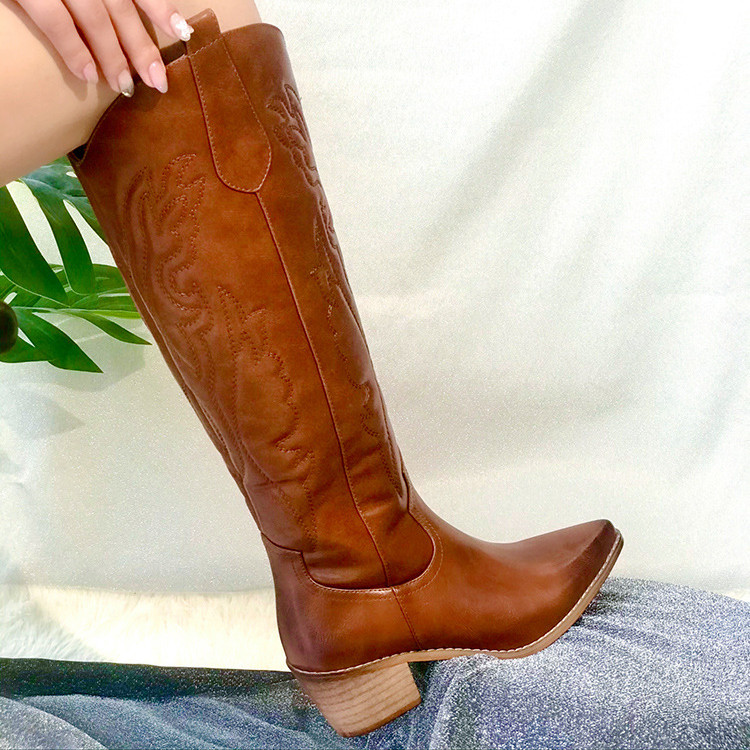 Title 4, Damen Vintage Western Cowboy Stiefel mit klobig...