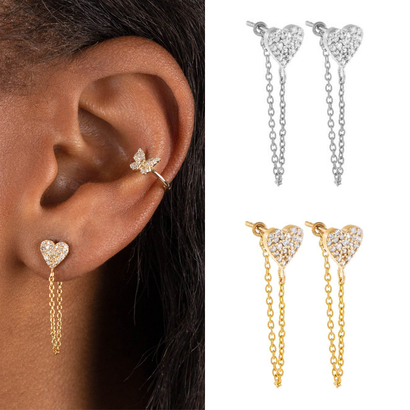 Rhinestone Zircon Heart-shaped One-piece Ear Studs