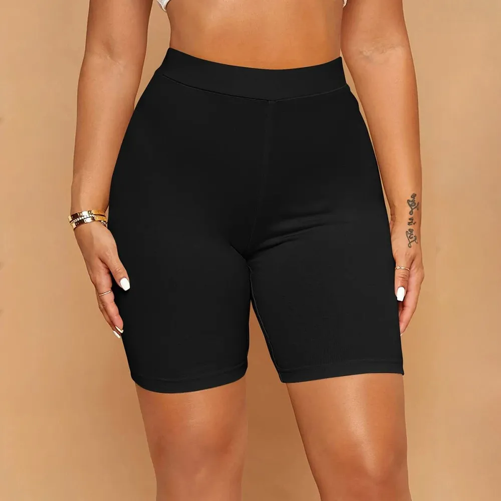 European And American Women's Solid Colour Bottoming Tight High Waist Casual Shorts - Black