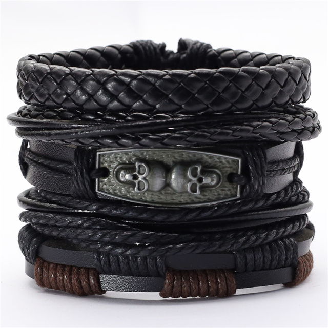 Black  Feather Men's Bracelet 5 Pieces Set Wristband