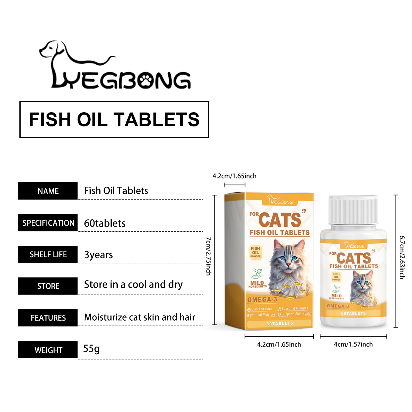 Cat 3 Fish Oil Tablets, Multivitamin Skin & Coat Supplement For Cats, Support Immune, Heart & Bone Health, 60 Chewable Tablets — foto 6