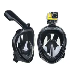 Anti Fog Snorkeling Full Face Mask Silicone Full Dry Diving Goggles With Camera - Black - View 1