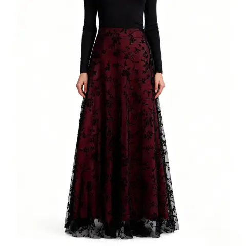 Women's High Waist Floral Mesh Midi Skirt Elegant
