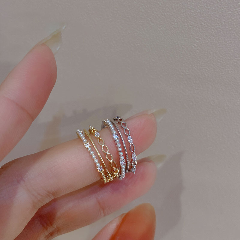Personalized Design Zircon Pearl Multi-layer  Ring