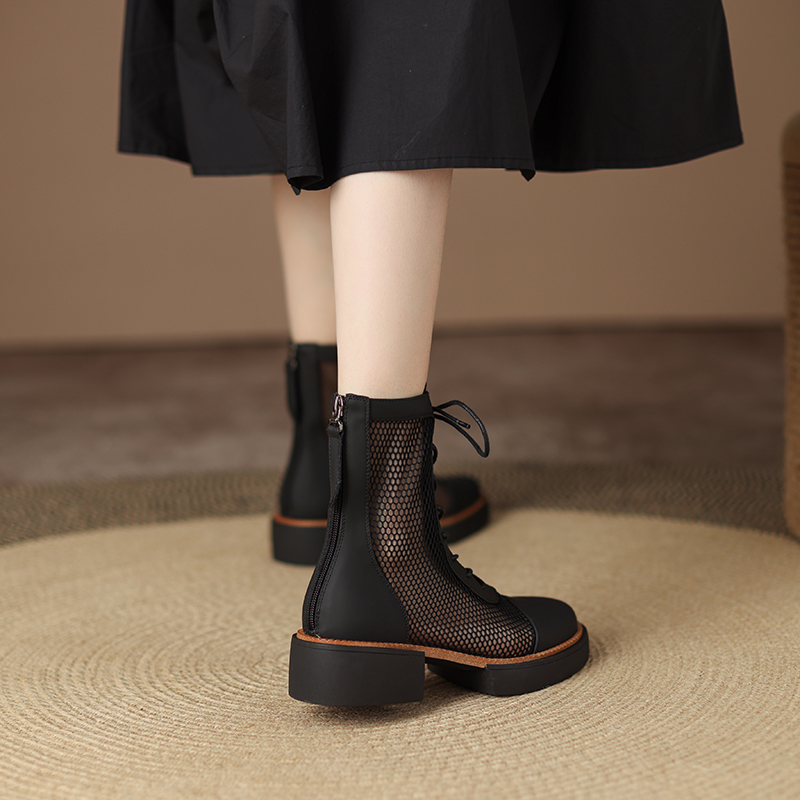 All-match Round Toe Chunky Heel Sandals Thin Leather Martin Boots