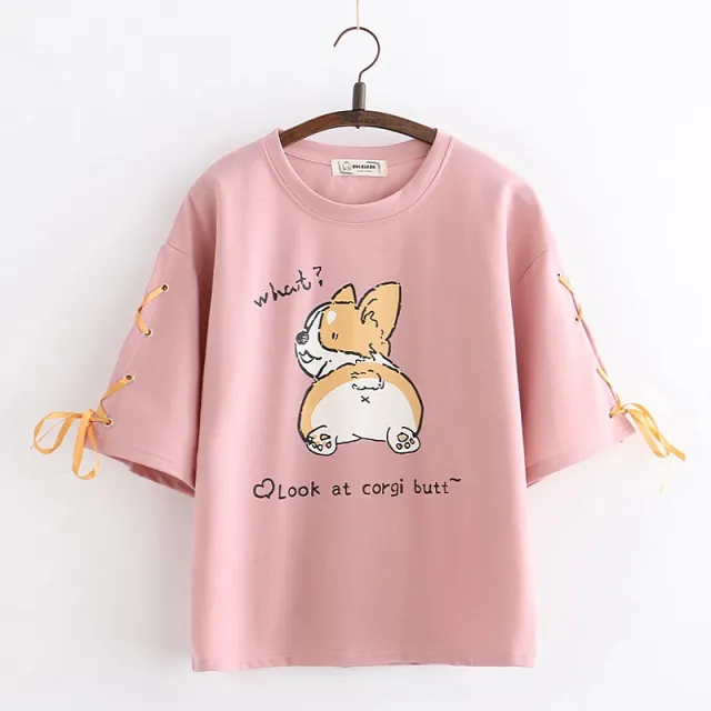 Fashion Cartoon Animal Print Short Sleeve Pink - Shop at LoveMi