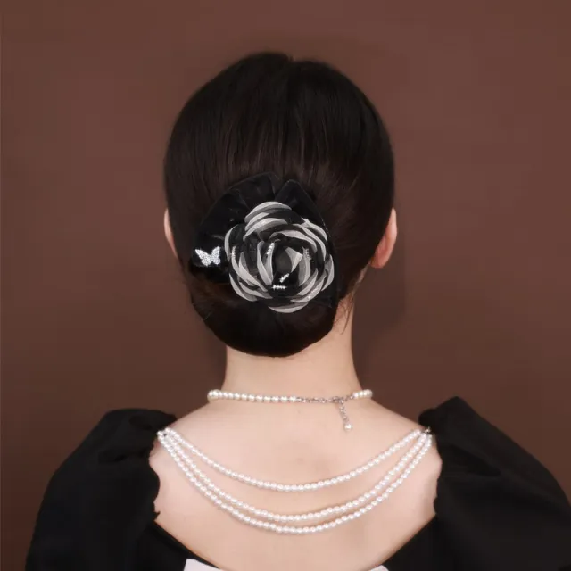 Women's High end Tulle Hairpin With Bow Black Flowers - Shop at LoveMi