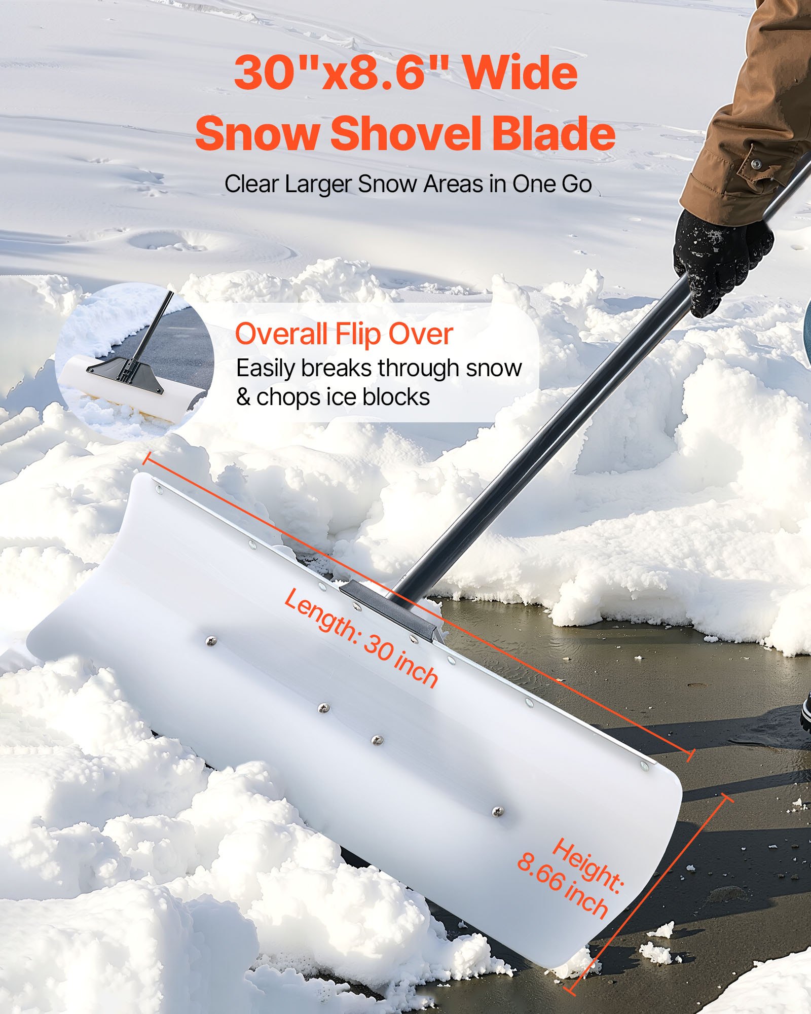 Plastic Snow Pusher Shovel 30in Heavy Duty Snow Plow For Driveway Ergonomic Grip image 4