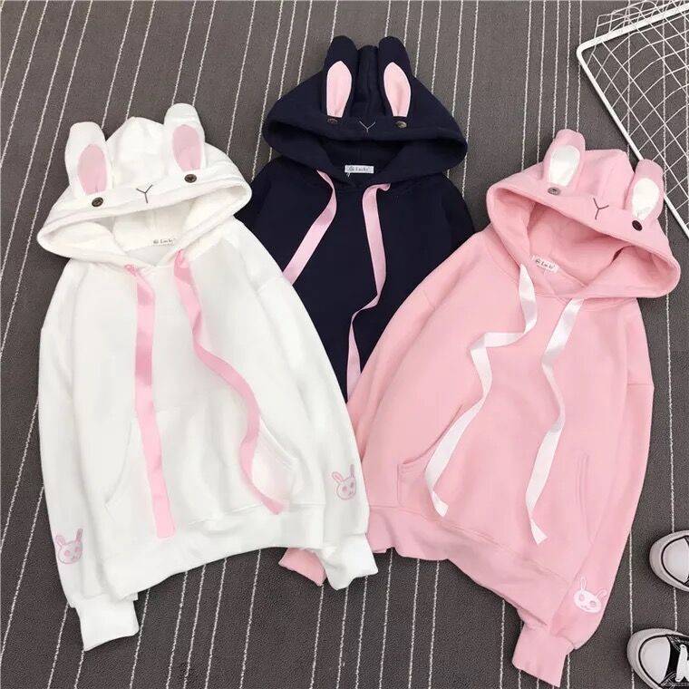 Title 4, Pink embroidered rabbit ears and fleece hooded ...