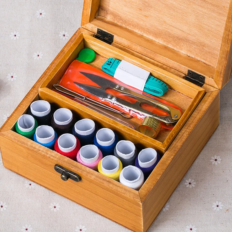 Needle Money Box Household Portable Sewing Needlework Student Dormitory Small Wooden Box Sewing Sewing Kit Hand-Stitched – image 4