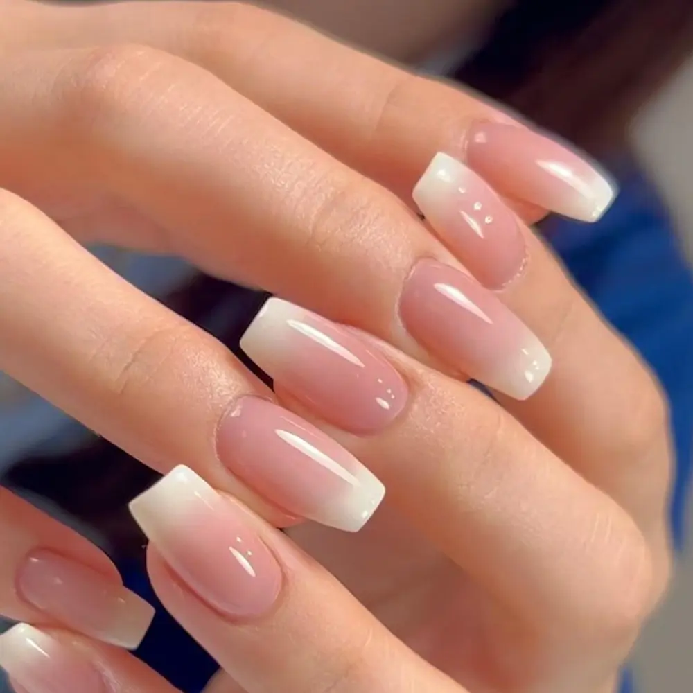 Of Short Coffin-shaped White Gradient Pressing-style Acrylic