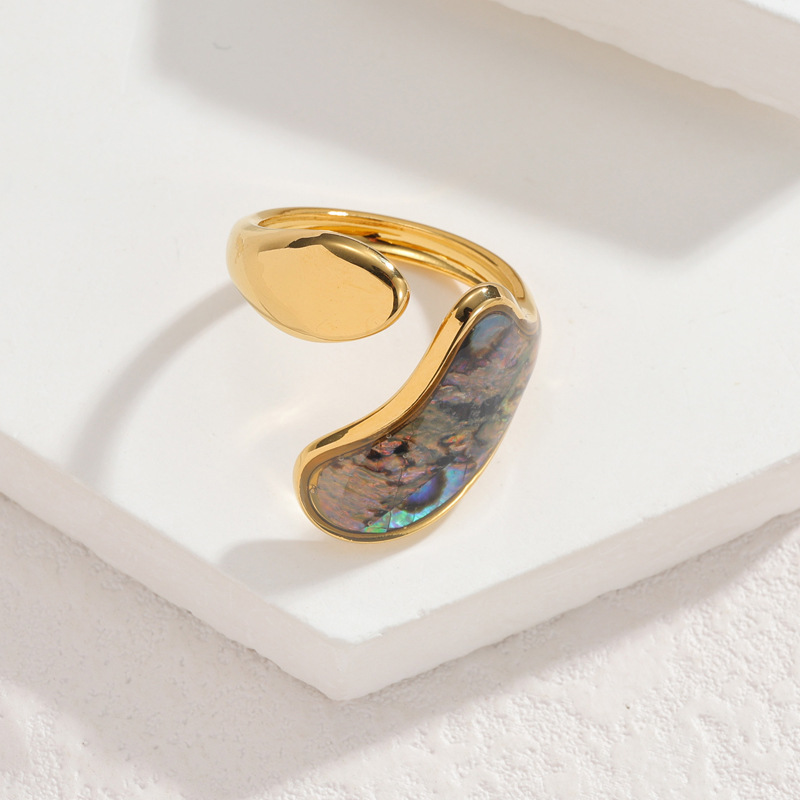 Gold Tone Stainless Steel Abalone Shell Irregular Open Ring For Women from KSLY