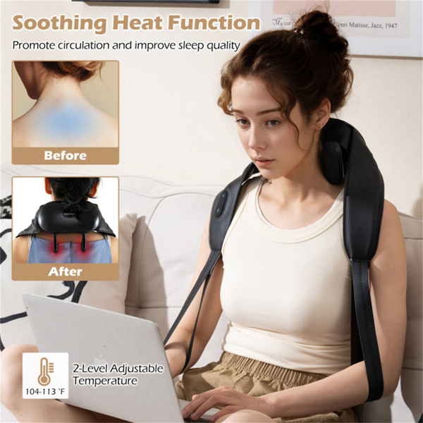 Neck Shoulder Massager - 4D Deep Tissue Kneading, 2 Modes & 2-Level Heat , Hands-Free Straps For Home Office Travel