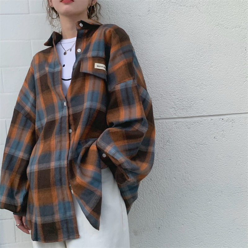 Title 4, Retro Hong Kong Style Unique Chic Blouse Plaid ...