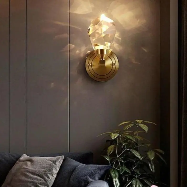 Copper Modern Villa Art Rotating Light Luxury Crystal Wall