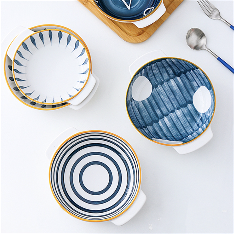 Japanese-style Ceramic Binaural Hand-painted Baking Pan