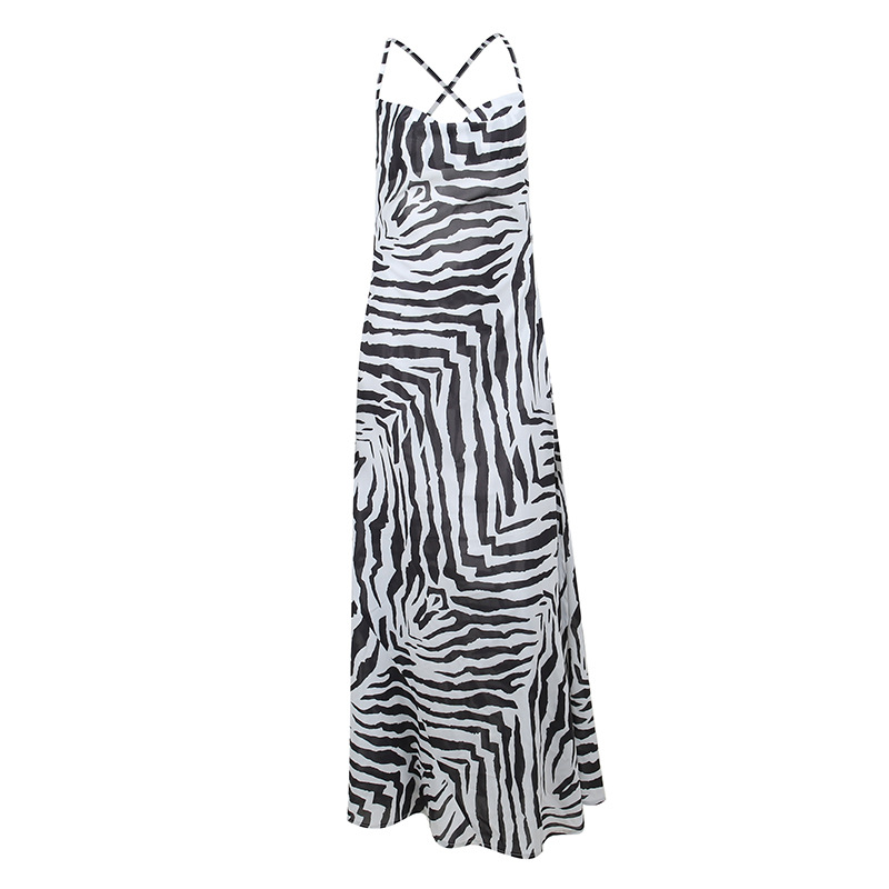 Resort Personality Zebra Print Temperament Slit Slip Dress