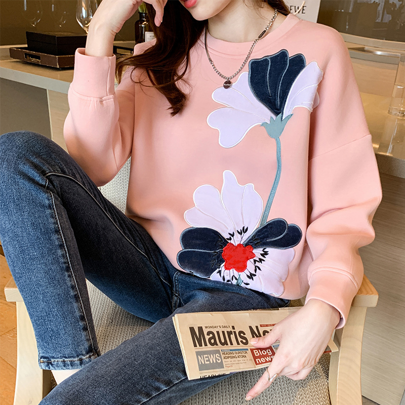 Women's Heavy Industry Embroidery Flower Pullover Sweater