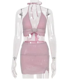 two piece glitter set - Pink - View 1