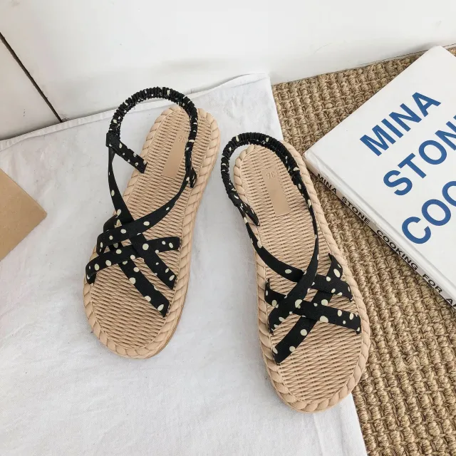 Student Fashion Simple Roman Strap Sandals Flat Shoes Trend Black - Shop at LoveMi