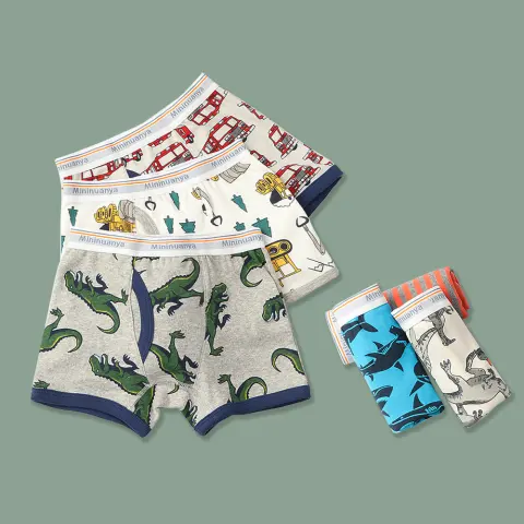 Children's Underwear Boy's Threaded Cotton Boxer Briefs