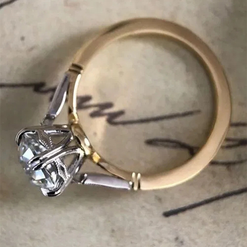 Copper Plated Two-tone Zircon Ladies Ring