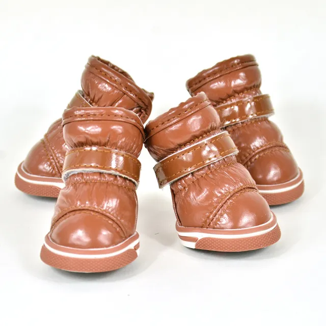 PU Mirror Leather Warm Pet Dog Shoes In Winter Coffee - Shop at LoveMi