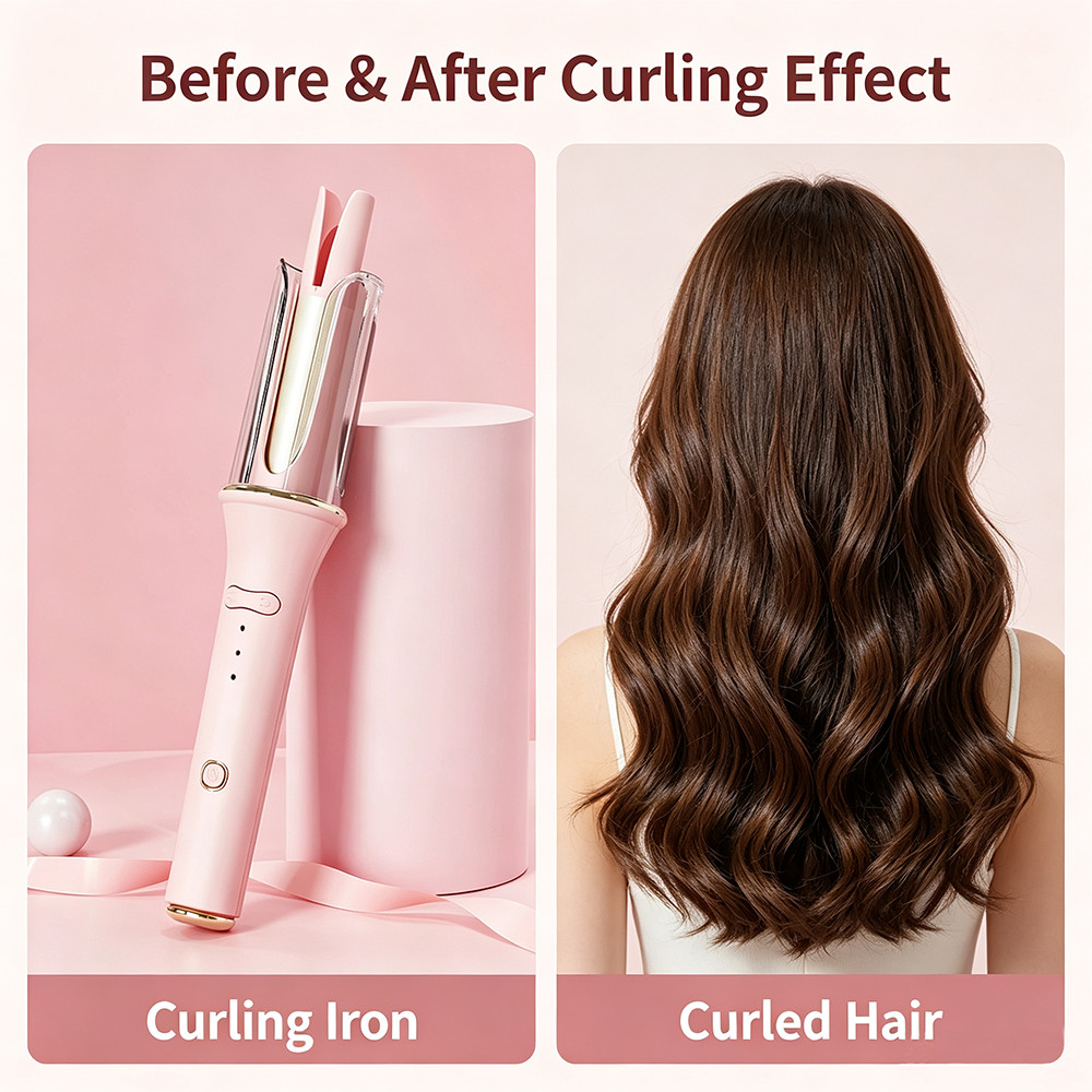 Hair Curler Automatic Rotating Long Barrel Curling Wand For Long Hair
