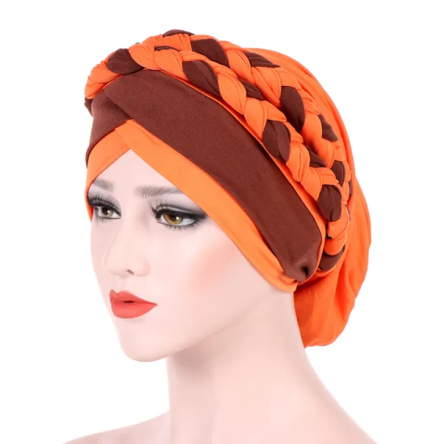 Two Tone Braided Milk Silk Indian Baotou Hat Orange - Shop at LoveMi