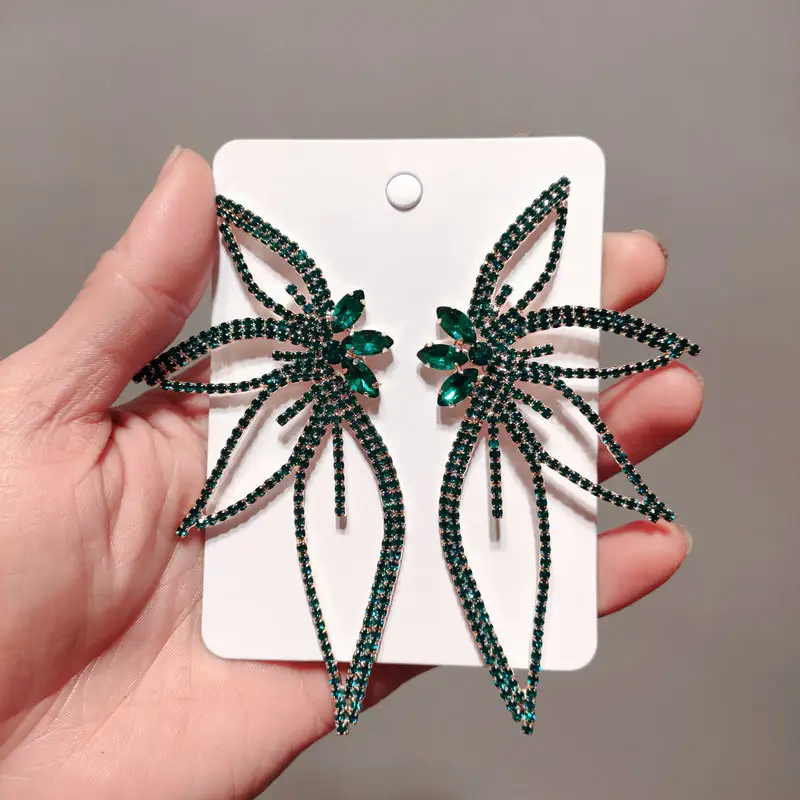 Women's Rhinestone Foliated Lamellar Flower Eardrops Personalized Earrings