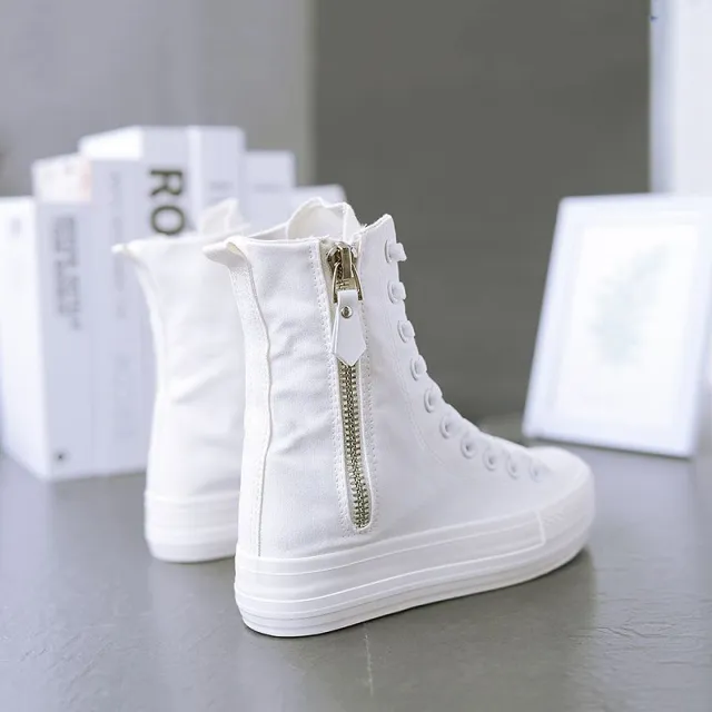 Canvas Boots With High Tops And Platforms White - Shop at LoveMi