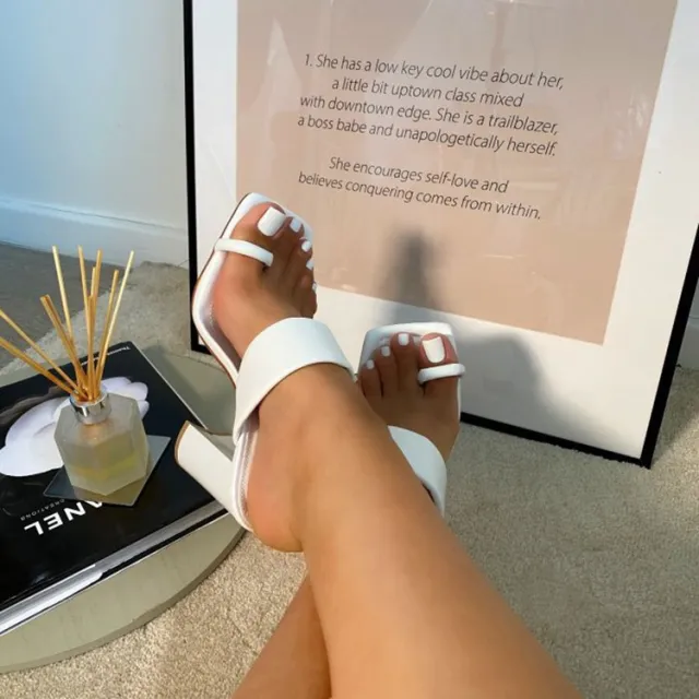 European And American Style Solid Color Square Toe High Heels White - Shop at LoveMi
