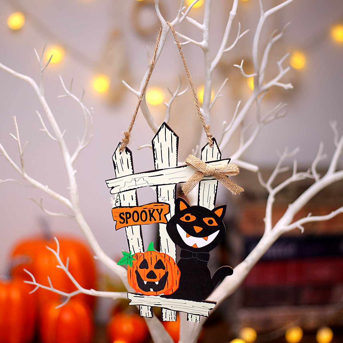 Halloween black cat fence door decorations hanging (pumpkin)