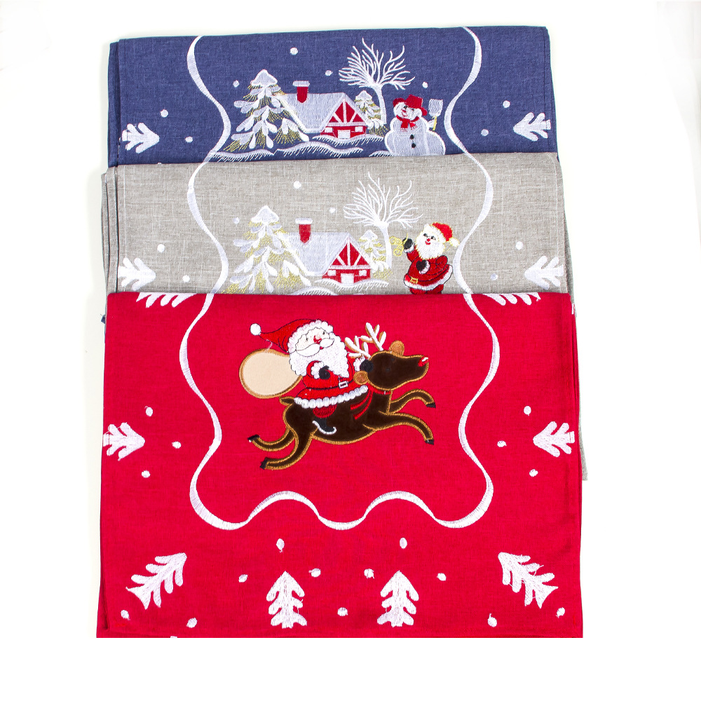 Explosive Christmas Ornament Fabric Santa Embroidered Table Banner