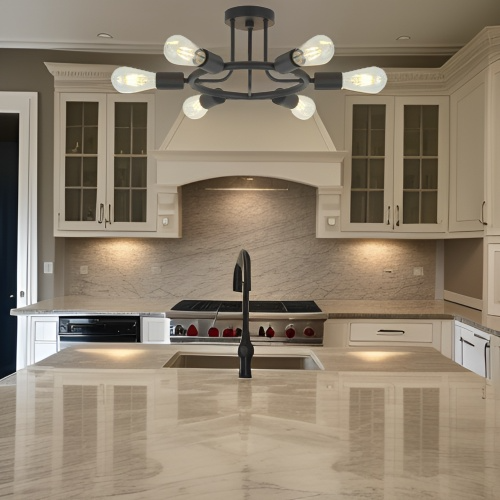 6 Lamps Modern Sputnik Lamp Semi Recessed Chandelier Black