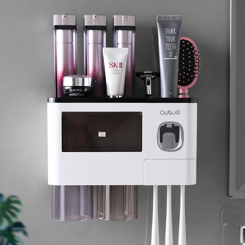 Toothbrush Rack Brushing Cup Mouthwash Wall-Mounted - Black