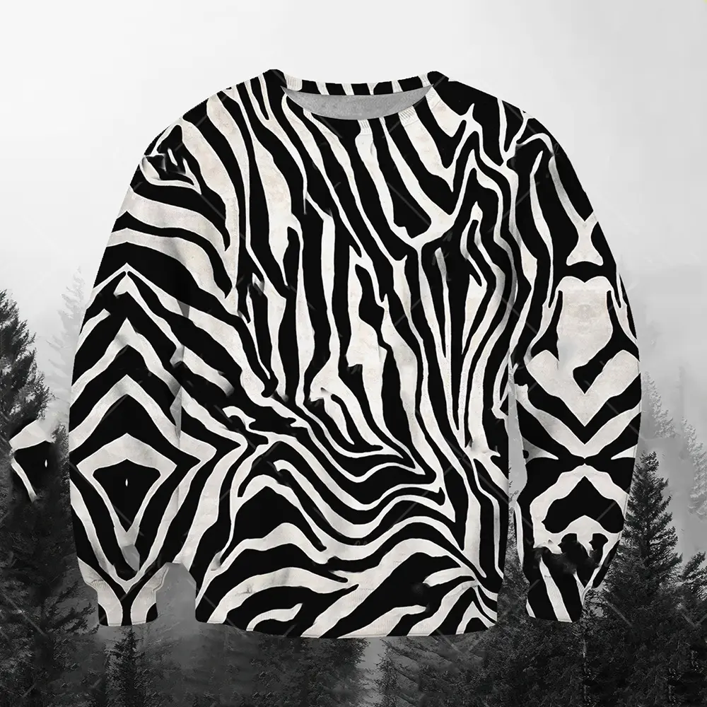 3D Geometric Pattern Printed Casual Oversize Round Neck Sweater