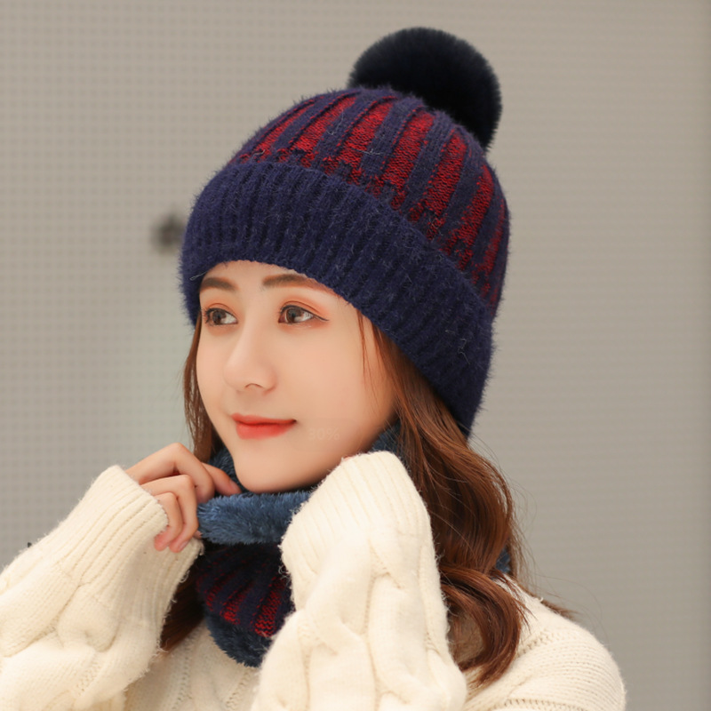 Bib One Piece Warm Knit Hat With Ear Protection Navy - Shop at LoveMi