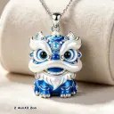 1pcs  Color Enamel 3D Chinese Lion Pendant Necklace, Cute Traditional Oriental Style, For Daily Wear & New Year Lucky Gifts view 3