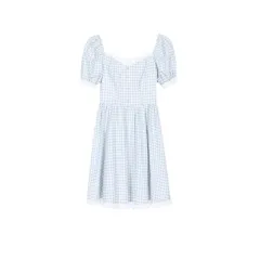 French Sweet Desire Plus Size Fungus Edge Age Reduction Check Dress - Blue - View 1