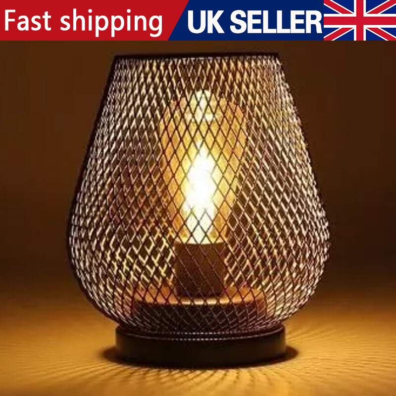 UK Metal Battery Operated Table Lamp Metal Cage Shape Cordless Lanterns With